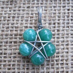 Handmade Faux Jade Beads Star Flower Pentacle Pendant